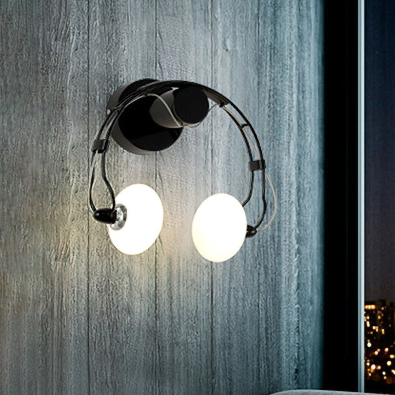 Cartoon Headset Shape Wall Sconce Lighting Metallic 2-Light Corridor LED Wall Lamp in White/Black Clearhalo 'Wall Lamps & Sconces' 'Wall Lights' Lighting' 702111