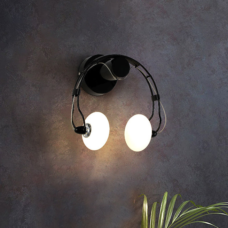 Cartoon Headset Shape Wall Sconce Lighting Metallic 2-Light Corridor LED Wall Lamp in White/Black Clearhalo 'Wall Lamps & Sconces' 'Wall Lights' Lighting' 702112