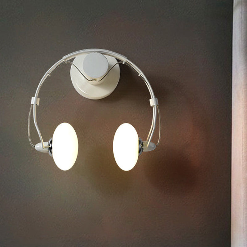 Cartoon Headset Shape Wall Sconce Lighting Metallic 2-Light Corridor LED Wall Lamp in White/Black White Clearhalo 'Wall Lamps & Sconces' 'Wall Lights' Lighting' 702115