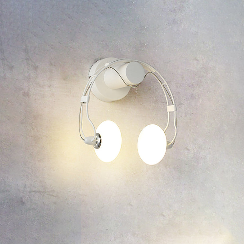 Cartoon Headset Shape Wall Sconce Lighting Metallic 2-Light Corridor LED Wall Lamp in White/Black Clearhalo 'Wall Lamps & Sconces' 'Wall Lights' Lighting' 702116