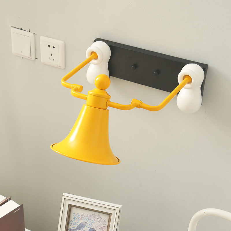 Metal Bell Man Shape Wall Lighting Cartoon 1 Light Sconce Lamp Fixture in Yellow for Bedside Yellow Clearhalo 'Wall Lamps & Sconces' 'Wall Lights' Lighting' 702171