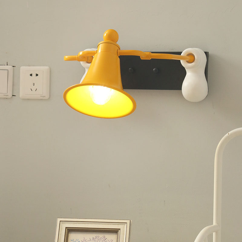 Metal Bell Man Shape Wall Lighting Cartoon 1 Light Sconce Lamp Fixture in Yellow for Bedside Clearhalo 'Wall Lamps & Sconces' 'Wall Lights' Lighting' 702172