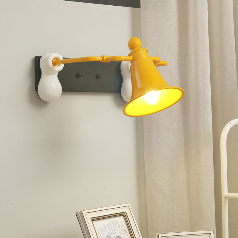 Metal Bell Man Shape Wall Lighting Cartoon 1 Light Sconce Lamp Fixture in Yellow for Bedside Clearhalo 'Wall Lamps & Sconces' 'Wall Lights' Lighting' 702173