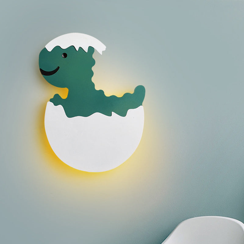 Eggette/Dinosaur Wall Lighting Cartoon Acrylic LED Green/Yellow Wall Sconce Lamp in White/Warm Light for Kids Bedside Clearhalo 'Wall Lamps & Sconces' 'Wall Lights' Lighting' 702210