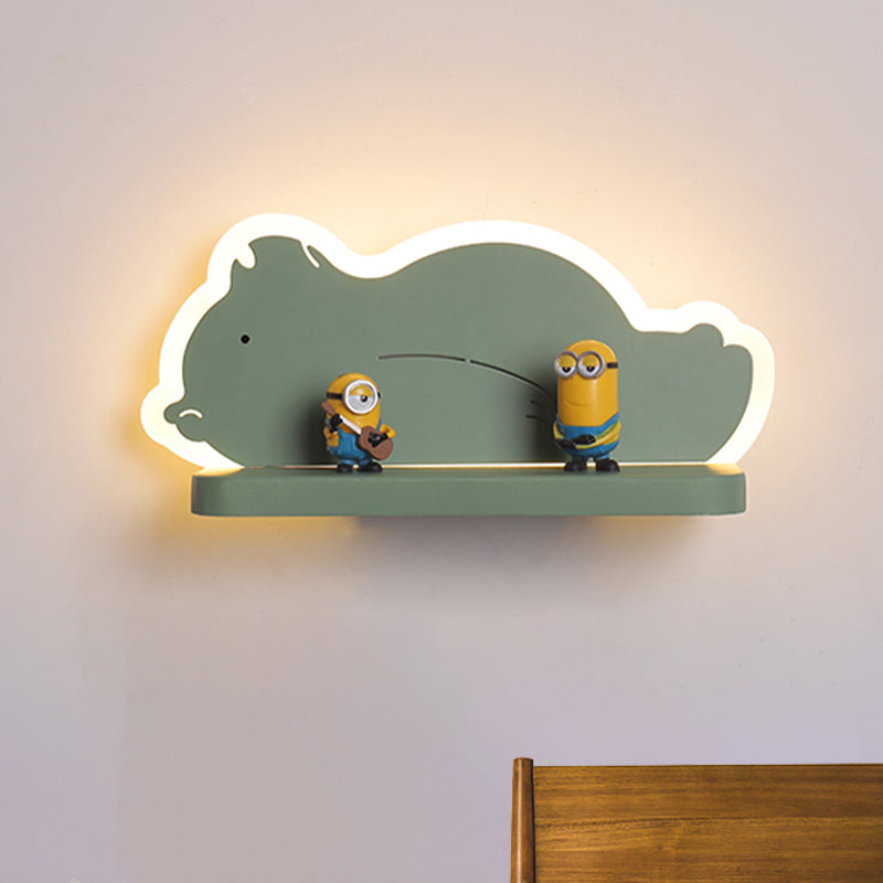 Acrylic Elephant/Aircraft/Gourd Sconce Light Cartoon LED Wall Mounted Lamp with Storage Desk in Pewter/Yellow/Blue, White/Warm Light Green Clearhalo 'Wall Lamps & Sconces' 'Wall Lights' Lighting' 702214