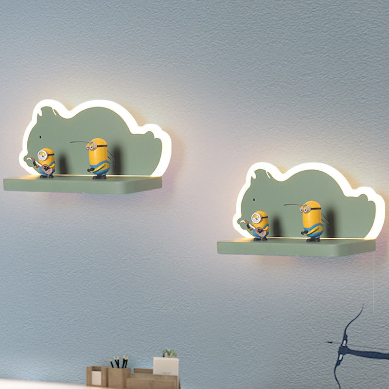 Acrylic Elephant/Aircraft/Gourd Sconce Light Cartoon LED Wall Mounted Lamp with Storage Desk in Pewter/Yellow/Blue, White/Warm Light Clearhalo 'Wall Lamps & Sconces' 'Wall Lights' Lighting' 702215