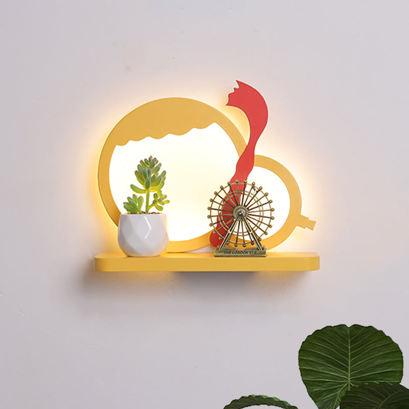 Acrylic Elephant/Aircraft/Gourd Sconce Light Cartoon LED Wall Mounted Lamp with Storage Desk in Pewter/Yellow/Blue, White/Warm Light Yellow Clearhalo 'Wall Lamps & Sconces' 'Wall Lights' Lighting' 702224