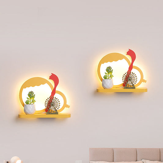 Acrylic Elephant/Aircraft/Gourd Sconce Light Cartoon LED Wall Mounted Lamp with Storage Desk in Pewter/Yellow/Blue, White/Warm Light Clearhalo 'Wall Lamps & Sconces' 'Wall Lights' Lighting' 702225