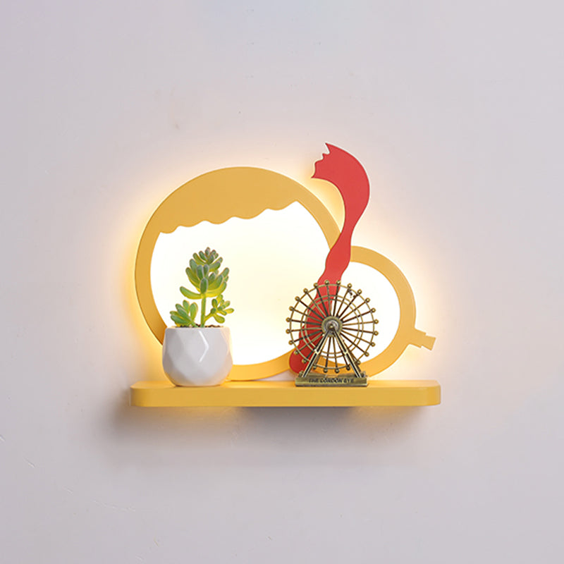 Acrylic Elephant/Aircraft/Gourd Sconce Light Cartoon LED Wall Mounted Lamp with Storage Desk in Pewter/Yellow/Blue, White/Warm Light Clearhalo 'Wall Lamps & Sconces' 'Wall Lights' Lighting' 702227