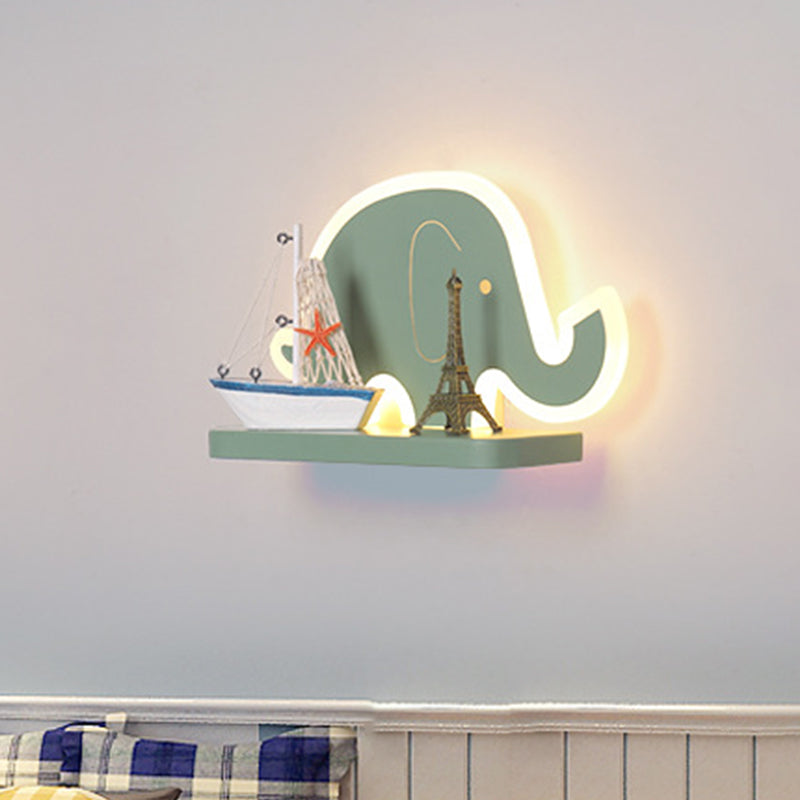 Acrylic Elephant/Aircraft/Gourd Sconce Light Cartoon LED Wall Mounted Lamp with Storage Desk in Pewter/Yellow/Blue, White/Warm Light Clearhalo 'Wall Lamps & Sconces' 'Wall Lights' Lighting' 702230