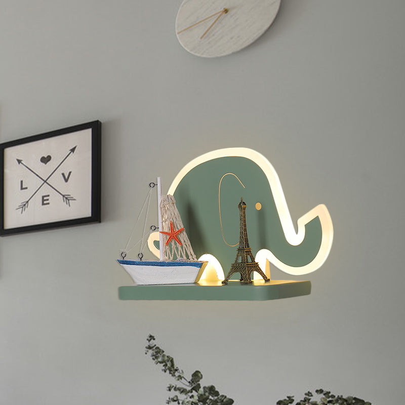 Acrylic Elephant/Aircraft/Gourd Sconce Light Cartoon LED Wall Mounted Lamp with Storage Desk in Pewter/Yellow/Blue, White/Warm Light Clearhalo 'Wall Lamps & Sconces' 'Wall Lights' Lighting' 702231