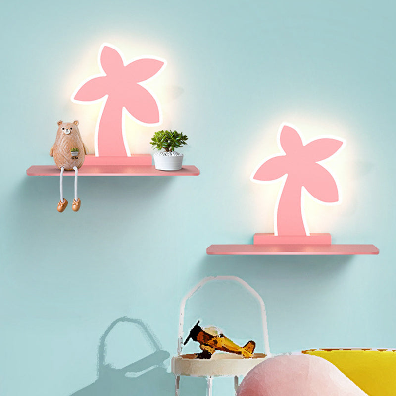 Iron Coconut Tree/Car/Airplane Wall Lighting Cartoon LED Blue/Pink Sconce Lamp Fixture with Storage Desk in White/Warm Light Clearhalo 'Wall Lamps & Sconces' 'Wall Lights' Lighting' 702250