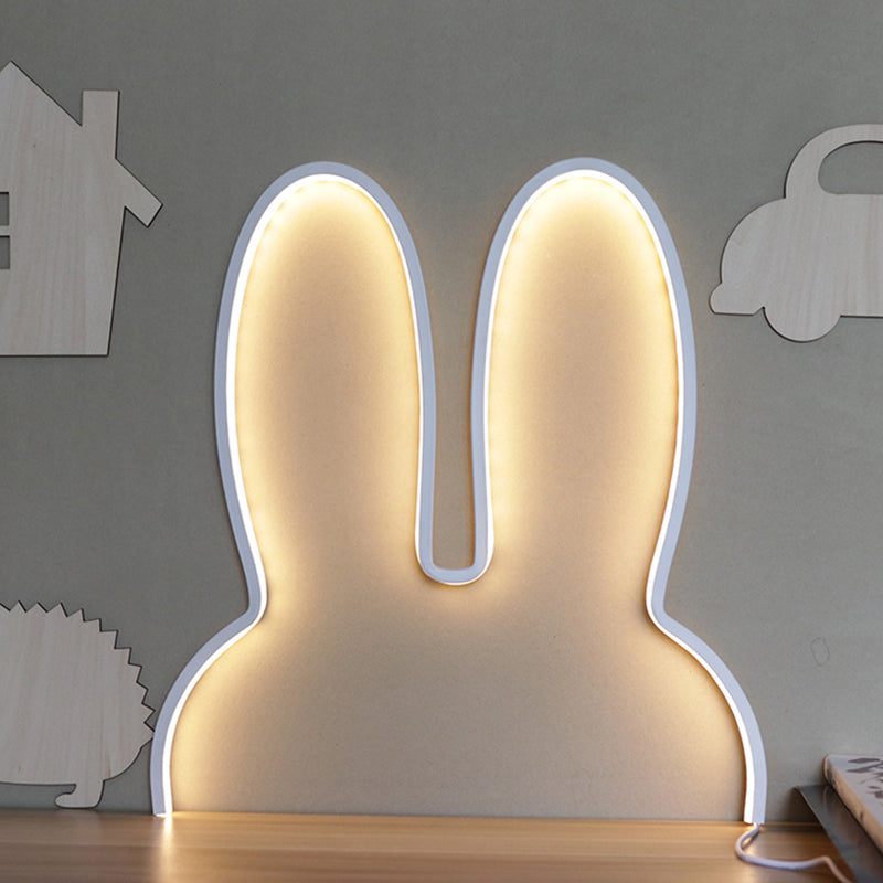 Cartoon Rabbit Frame Wall Sconce Lighting Acrylic LED Bedside Wall Lamp Fixture in White/Black White Clearhalo 'Wall Lamps & Sconces' 'Wall Lights' Lighting' 702254