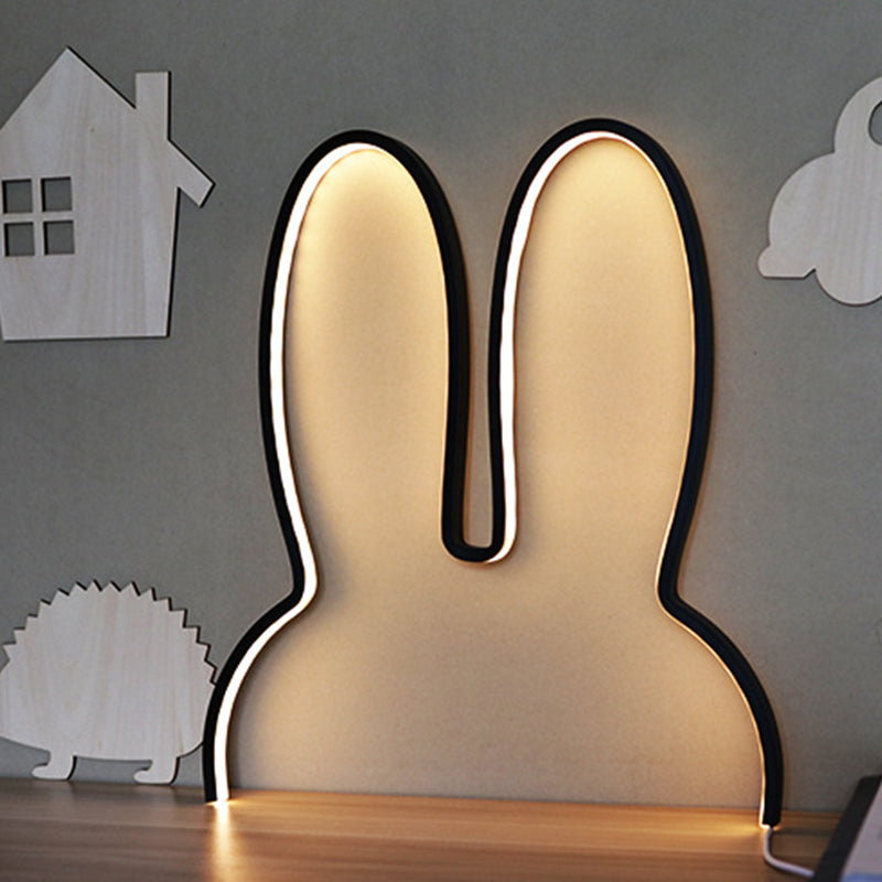 Cartoon Rabbit Frame Wall Sconce Lighting Acrylic LED Bedside Wall Lamp Fixture in White/Black Black Clearhalo 'Wall Lamps & Sconces' 'Wall Lights' Lighting' 702259