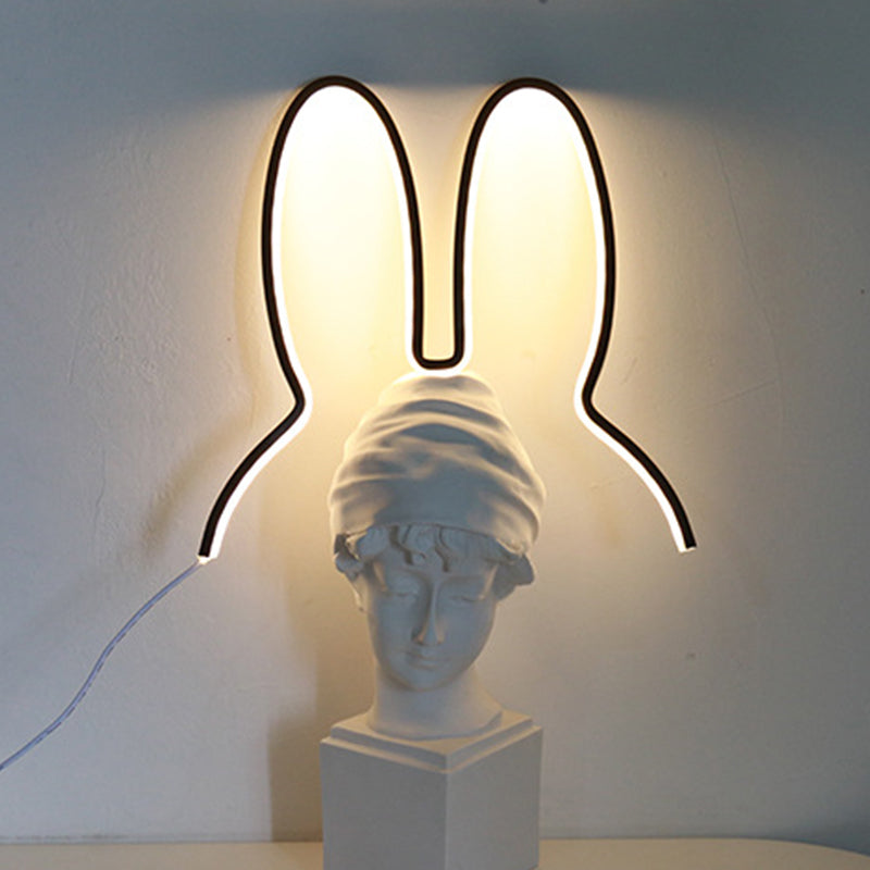 Cartoon Rabbit Frame Wall Sconce Lighting Acrylic LED Bedside Wall Lamp Fixture in White/Black Clearhalo 'Wall Lamps & Sconces' 'Wall Lights' Lighting' 702260