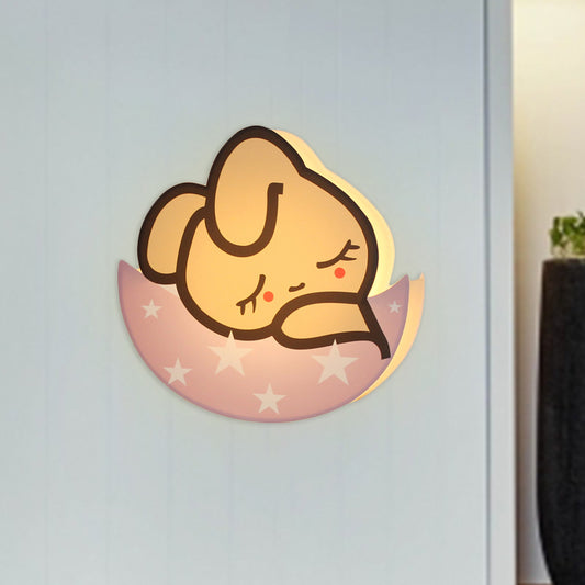 Sleeping Rabbit Girls Room Sconce Light Metal LED Cartoon Wall Mount Lamp in Pink, White/Warm Light Clearhalo 'Wall Lamps & Sconces' 'Wall Lights' Lighting' 702264