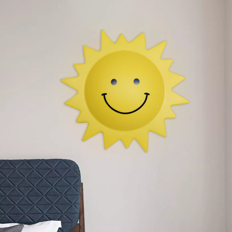 Plastic Sun Shaped Sconce Lighting Cartoon LED Wall Mounted Lamp in Yellow for Child Bedroom Clearhalo 'Wall Lamps & Sconces' 'Wall Lights' Lighting' 702274