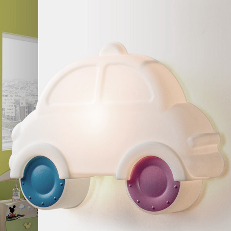 Car Corner Wall Sconce Lighting Plastic LED Cartoon White-Blue-Pink Wall Lamp Fixture White Clearhalo 'Wall Lamps & Sconces' 'Wall Lights' Lighting' 702295