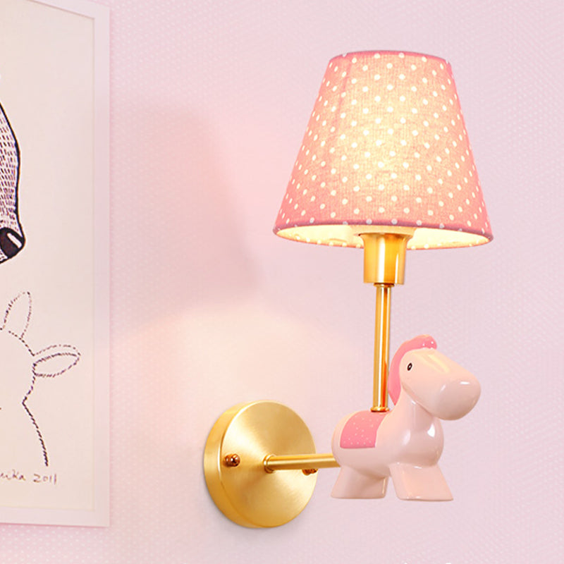 Blue/Pink Trojan Horse Wall Sconce Kids 1 Head Resin LED Wall Lamp with Barrel Star/Dot Fabric Shade Pink Clearhalo 'Wall Lamps & Sconces' 'Wall Lights' Lighting' 702314