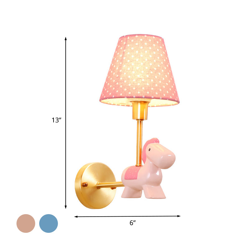 Blue/Pink Trojan Horse Wall Sconce Kids 1 Head Resin LED Wall Lamp with Barrel Star/Dot Fabric Shade Clearhalo 'Wall Lamps & Sconces' 'Wall Lights' Lighting' 702318