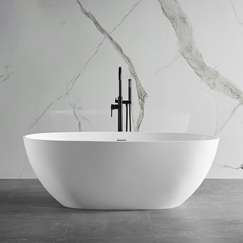 Modern Stone Oval White Bathtub Freestanding Soaking Bath for Bathroom White 59"L x 29"W x 22"H Overflow Hole Included Clearhalo 'Bathroom Remodel & Bathroom Fixtures' 'Bathtubs' 'Home Improvement' 'home_improvement' 'home_improvement_bathtubs' 'Showers & Bathtubs' 7023570