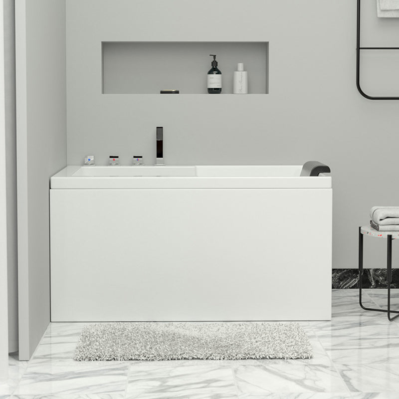 Modern Acrylic Rectangular Tub Soaking 24.8-inch Tall Bath Tub in White 43"L x 30"W x 25"H Left Tub with Silver 5-Piece Set Clearhalo 'Bathroom Remodel & Bathroom Fixtures' 'Bathtubs' 'Home Improvement' 'home_improvement' 'home_improvement_bathtubs' 'Showers & Bathtubs' 7023648