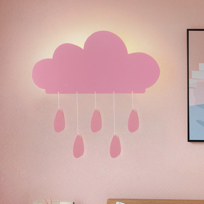 Rain Cloud Shape Sconce Light Cartoon Acrylic LED Bedside Wall Mount Lamp Fixture in Blue/Pink Pink Clearhalo 'Wall Lamps & Sconces' 'Wall Lights' Lighting' 702373