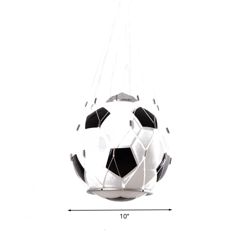 Cartoon Football Hanging Light White Glass 1 Light Kids Room Pendant Lamp in Black with Mesh Clearhalo 'Ceiling Lights' 'Glass shade' 'Glass' 'Pendant Lights' 'Pendants' Lighting' 702405