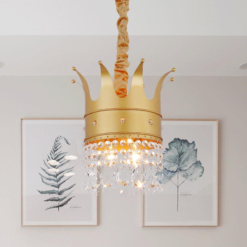 Gold Finish Crown-Like Ceiling Chandelier Kids 2/4/5 Bulbs Metal Suspension Light with Crystal Accent 2 Gold Clearhalo 'Ceiling Lights' 'Chandeliers' Lighting' options 702406_a0284e05-0be8-41c0-9f35-d6e211e9bfa9