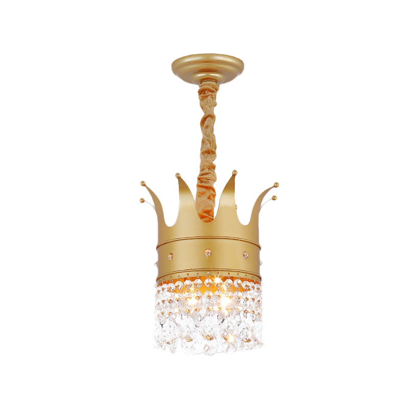 Gold Finish Crown-Like Ceiling Chandelier Kids 2/4/5 Bulbs Metal Suspension Light with Crystal Accent Clearhalo 'Ceiling Lights' 'Chandeliers' Lighting' options 702408