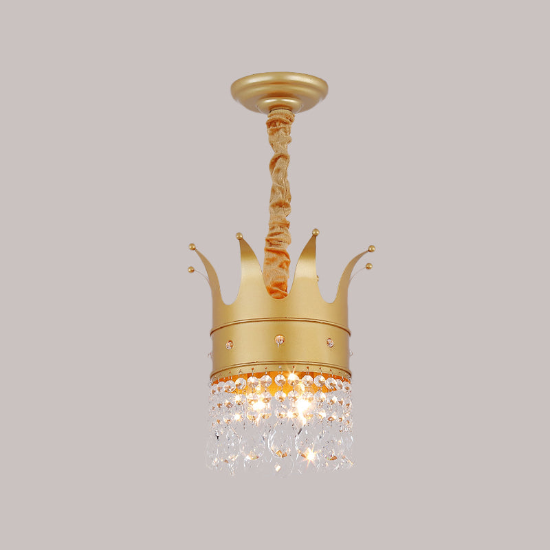 Gold Finish Crown-Like Ceiling Chandelier Kids 2/4/5 Bulbs Metal Suspension Light with Crystal Accent Clearhalo 'Ceiling Lights' 'Chandeliers' Lighting' options 702409