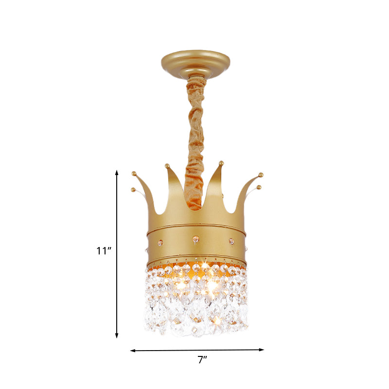 Gold Finish Crown-Like Ceiling Chandelier Kids 2/4/5 Bulbs Metal Suspension Light with Crystal Accent Clearhalo 'Ceiling Lights' 'Chandeliers' Lighting' options 702410