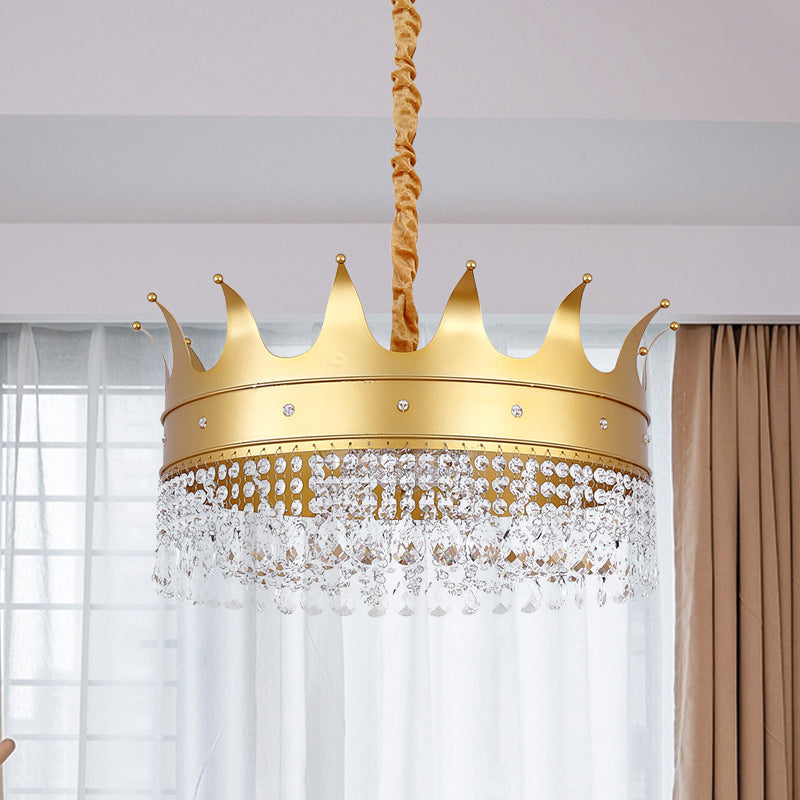 Gold Finish Crown-Like Ceiling Chandelier Kids 2/4/5 Bulbs Metal Suspension Light with Crystal Accent Gold Clearhalo 'Ceiling Lights' 'Chandeliers' Lighting' options 702411_0f69b2b2-bbc8-4f52-8b63-f2c8360f8f6e