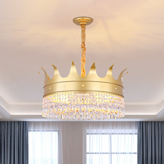 Gold Finish Crown-Like Ceiling Chandelier Kids 2/4/5 Bulbs Metal Suspension Light with Crystal Accent Clearhalo 'Ceiling Lights' 'Chandeliers' Lighting' options 702412