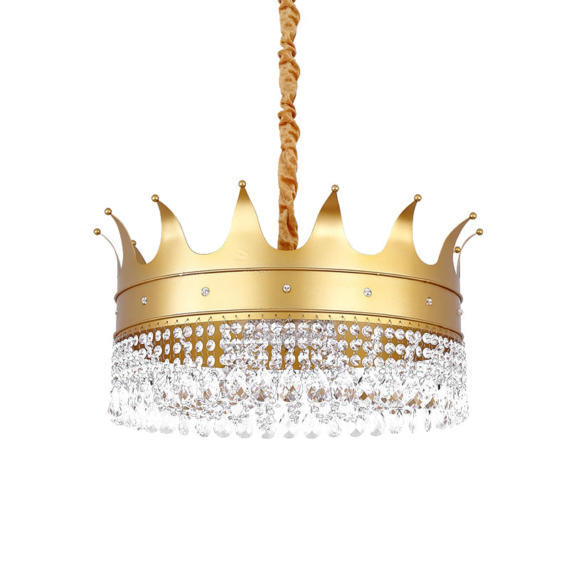 Gold Finish Crown-Like Ceiling Chandelier Kids 2/4/5 Bulbs Metal Suspension Light with Crystal Accent Clearhalo 'Ceiling Lights' 'Chandeliers' Lighting' options 702413