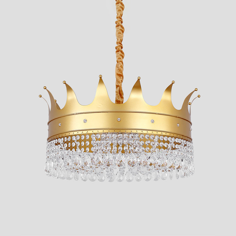 Gold Finish Crown-Like Ceiling Chandelier Kids 2/4/5 Bulbs Metal Suspension Light with Crystal Accent Clearhalo 'Ceiling Lights' 'Chandeliers' Lighting' options 702414