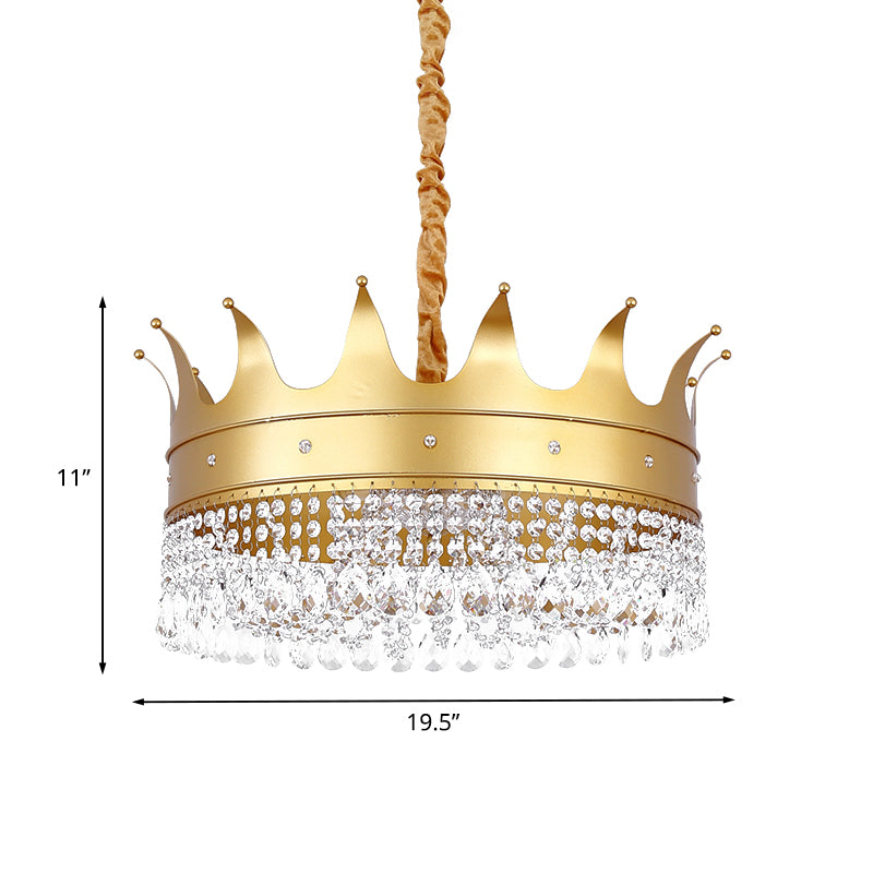 Gold Finish Crown-Like Ceiling Chandelier Kids 2/4/5 Bulbs Metal Suspension Light with Crystal Accent Clearhalo 'Ceiling Lights' 'Chandeliers' Lighting' options 702417