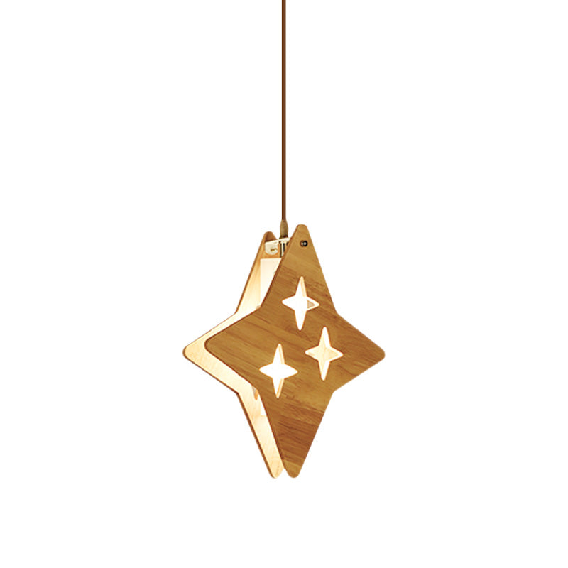 Wood Dual Star/Moon Panel Pendant Light Cartoon 1 Light Suspension Lamp in Beige for Restaurant Clearhalo 'Ceiling Lights' 'Pendant Lights' 'Pendants' Lighting' 702446