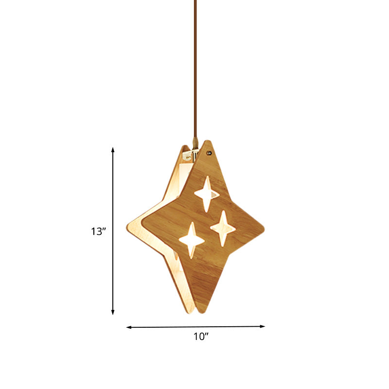 Wood Dual Star/Moon Panel Pendant Light Cartoon 1 Light Suspension Lamp in Beige for Restaurant Clearhalo 'Ceiling Lights' 'Pendant Lights' 'Pendants' Lighting' 702447