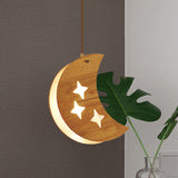 Wood Dual Star/Moon Panel Pendant Light Cartoon 1 Light Suspension Lamp in Beige for Restaurant Clearhalo 'Ceiling Lights' 'Pendant Lights' 'Pendants' Lighting' 702448