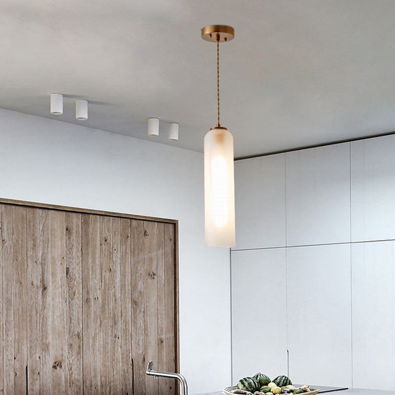 Modern Tube Pendant Light Milk White Glass 1 Light Dining Room Suspension Lamp in Gold Clearhalo 'Ceiling Lights' 'Glass shade' 'Glass' 'Modern Pendants' 'Modern' 'Pendant Lights' 'Pendants' Lighting' 702473