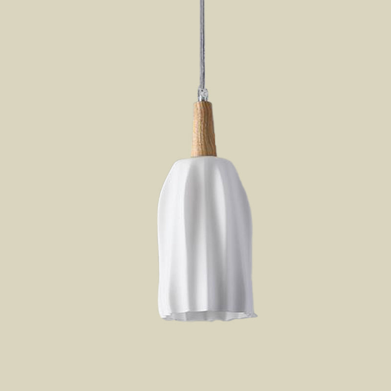 Wood Cup Shape Ceiling Light Modernist 1 Head Milk White Prismatic Glass Hanging Pendant Clearhalo 'Ceiling Lights' 'Glass shade' 'Glass' 'Modern Pendants' 'Modern' 'Pendant Lights' 'Pendants' Lighting' 702480