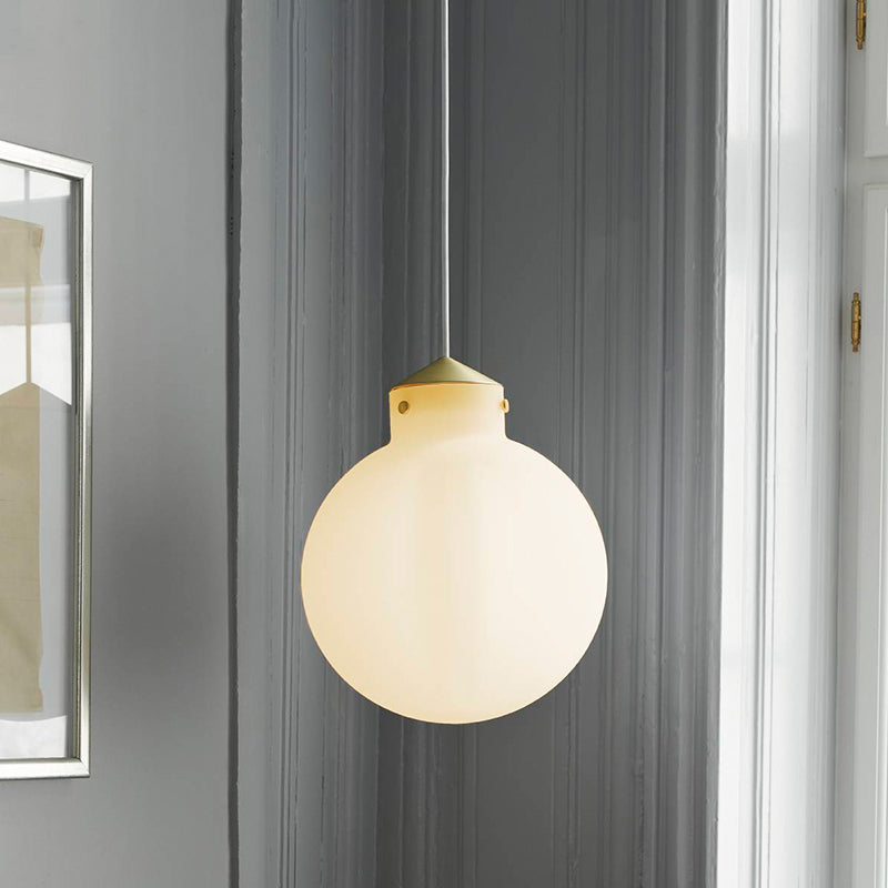 Brass Globe Ceiling Pendant Light Simple 1 Bulb Milk White Glass Suspension Lamp for Bedside White Clearhalo 'Ceiling Lights' 'Glass shade' 'Glass' 'Modern Pendants' 'Modern' 'Pendant Lights' 'Pendants' Lighting' 702493