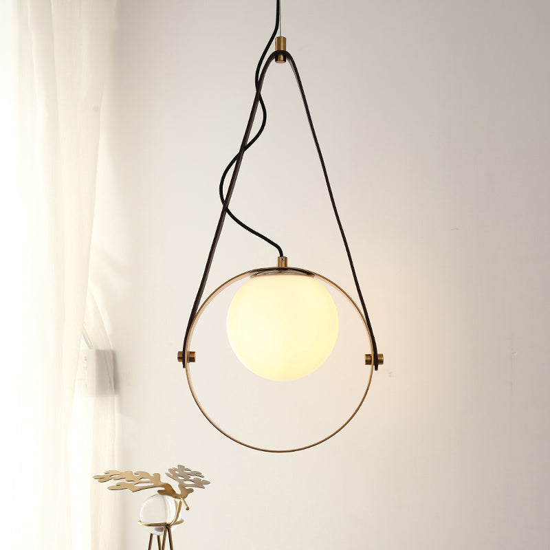 Gold Finish Ring Suspension Light Modernist 1-Bulb Metal Hanging Ceiling Lamp with Belt Detail Gold Clearhalo 'Ceiling Lights' 'Glass shade' 'Glass' 'Modern Pendants' 'Modern' 'Pendant Lights' 'Pendants' Lighting' 702506
