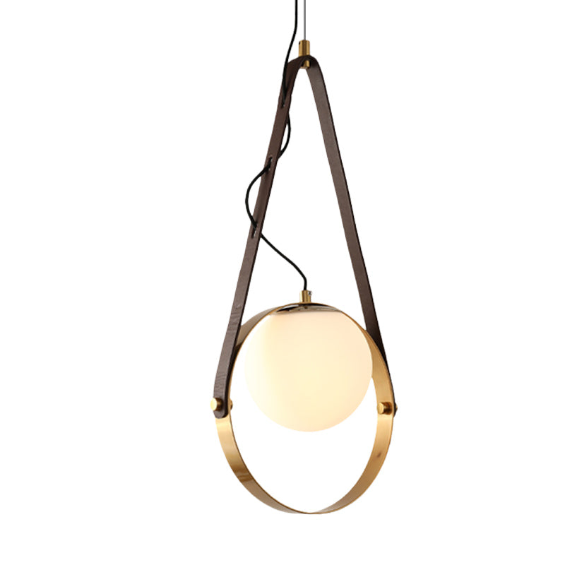 Gold Finish Ring Suspension Light Modernist 1-Bulb Metal Hanging Ceiling Lamp with Belt Detail Clearhalo 'Ceiling Lights' 'Glass shade' 'Glass' 'Modern Pendants' 'Modern' 'Pendant Lights' 'Pendants' Lighting' 702508