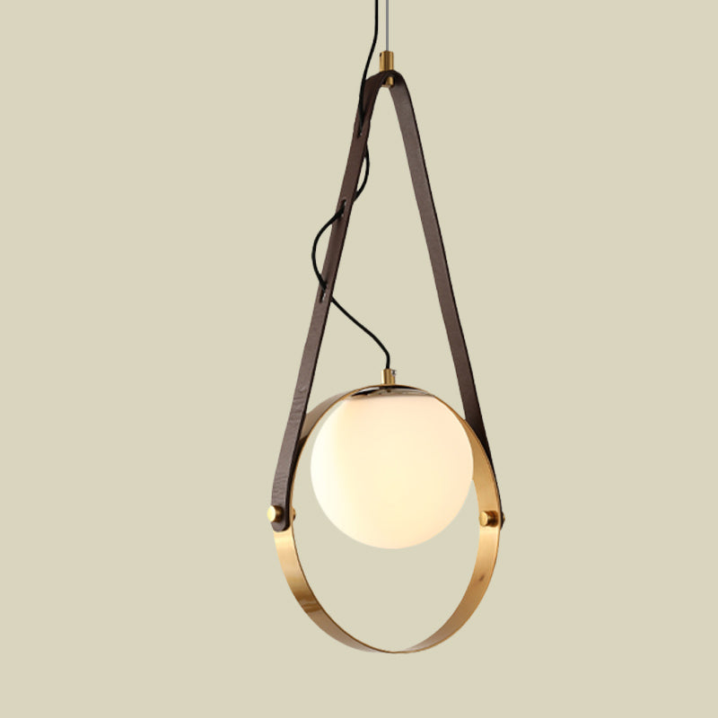 Gold Finish Ring Suspension Light Modernist 1-Bulb Metal Hanging Ceiling Lamp with Belt Detail Clearhalo 'Ceiling Lights' 'Glass shade' 'Glass' 'Modern Pendants' 'Modern' 'Pendant Lights' 'Pendants' Lighting' 702509