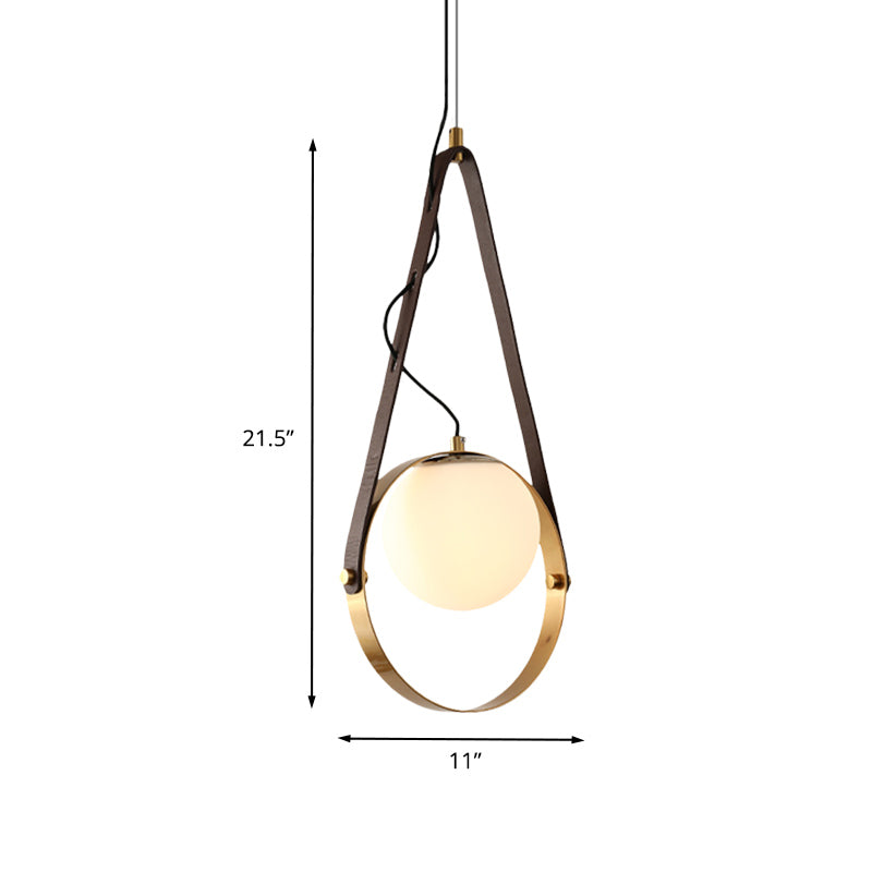 Gold Finish Ring Suspension Light Modernist 1-Bulb Metal Hanging Ceiling Lamp with Belt Detail Clearhalo 'Ceiling Lights' 'Glass shade' 'Glass' 'Modern Pendants' 'Modern' 'Pendant Lights' 'Pendants' Lighting' 702510
