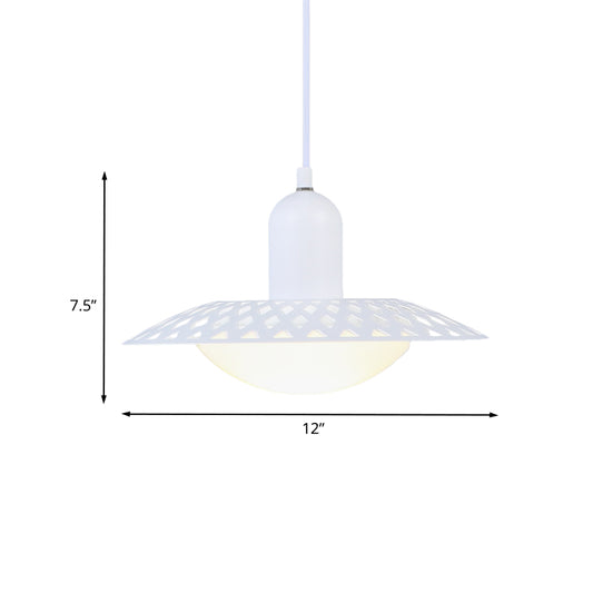 White Finish Hollowed Dosa Pendant Modern 1 Head Metal Ceiling Lamp with Dome Acrylic Shade, 12"/16" W Clearhalo 'Ceiling Lights' 'Modern Pendants' 'Modern' 'Pendant Lights' 'Pendants' Lighting' 702515