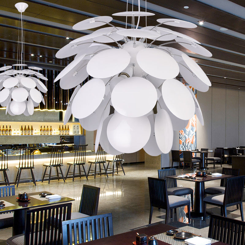 Modernism Pinecone Hanging Lighting Metallic 1-Head 19.5"/23.5" Wide Restaurant Pendant Lamp in White White 23.5" Clearhalo 'Ceiling Lights' 'Modern Pendants' 'Modern' 'Pendant Lights' 'Pendants' Lighting' 702557