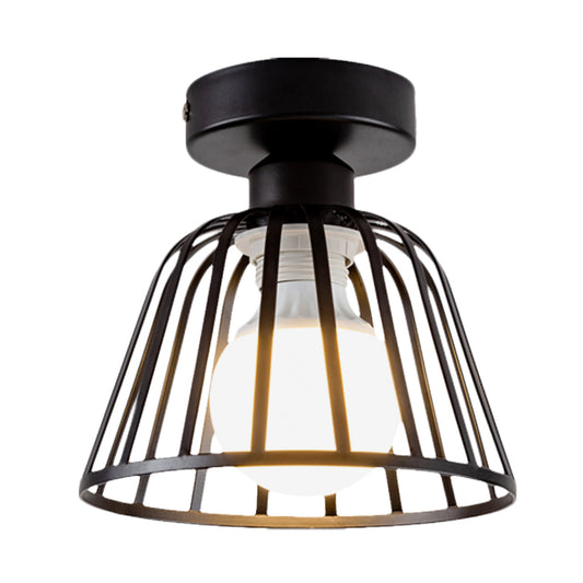 Minimalist Bowl Cage Semi Flush Lighting Iron 1 Bulb Corridor Ceiling Flush Mount in Black/Gold Clearhalo 'Ceiling Lights' 'Close To Ceiling Lights' 'Close to ceiling' 'Semi-flushmount' Lighting' 702568